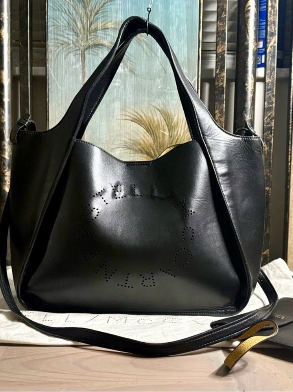 Stella McCartney Black Perforated Logo Hobo Shoulder Bag